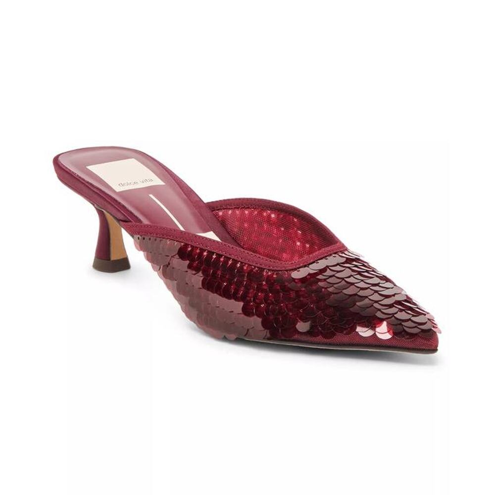 Dolce Vita Cleo Sequin Kitten Heel Mule Heels in Cranberry Sequin 7.5